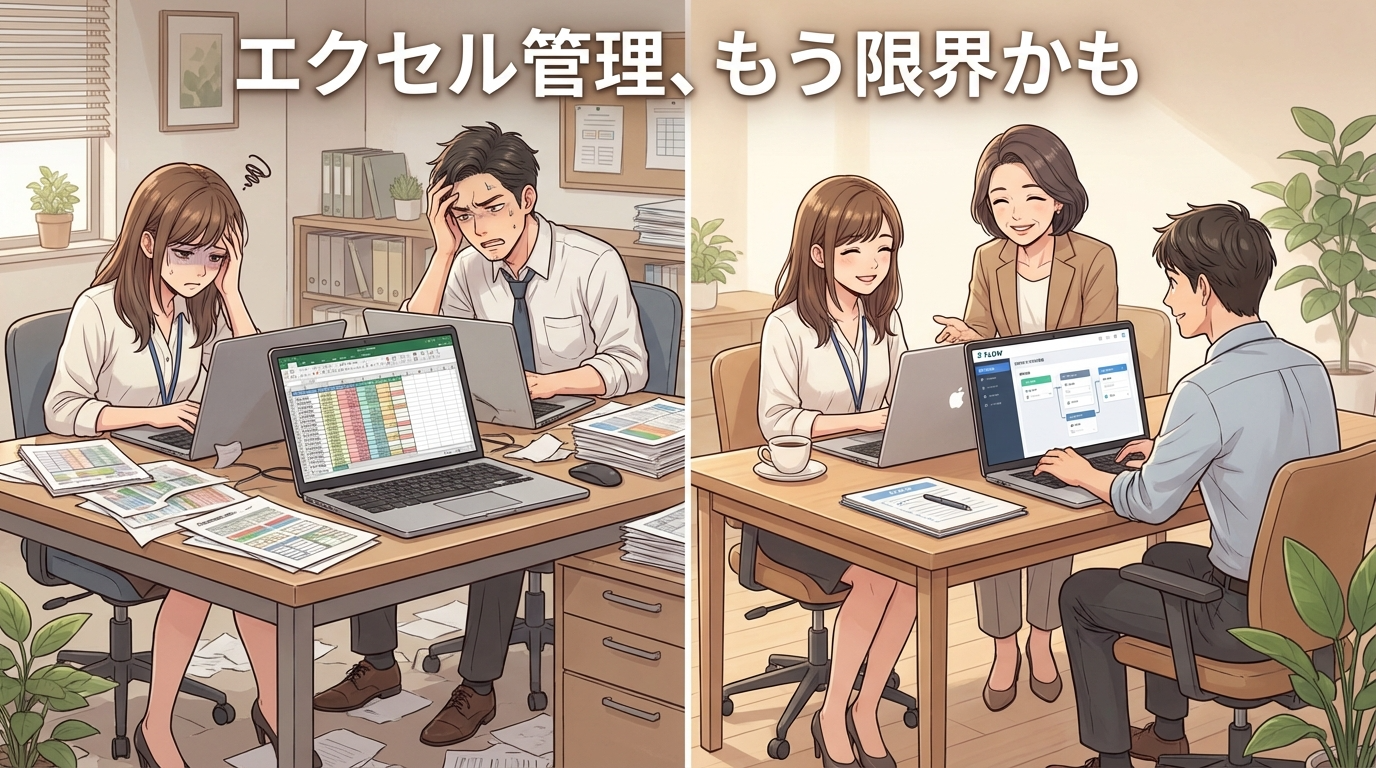 FLOW業務管理ツール導入メリットイラスト