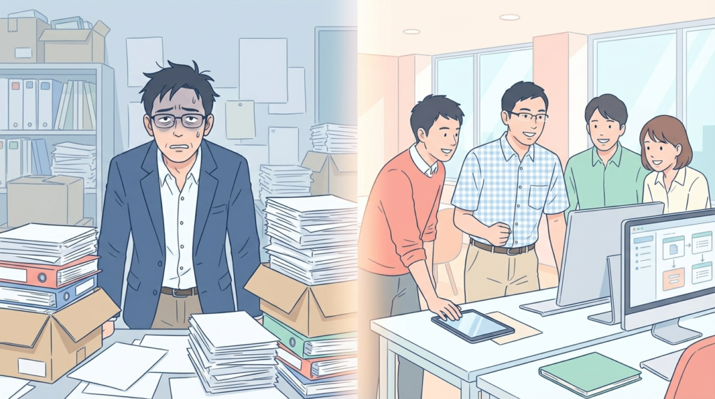 所長だけがいつも忙しい理由を示すイラスト