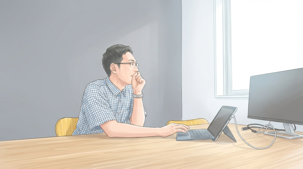 FLOWの事務所での活用方法についてのインタビューイラスト