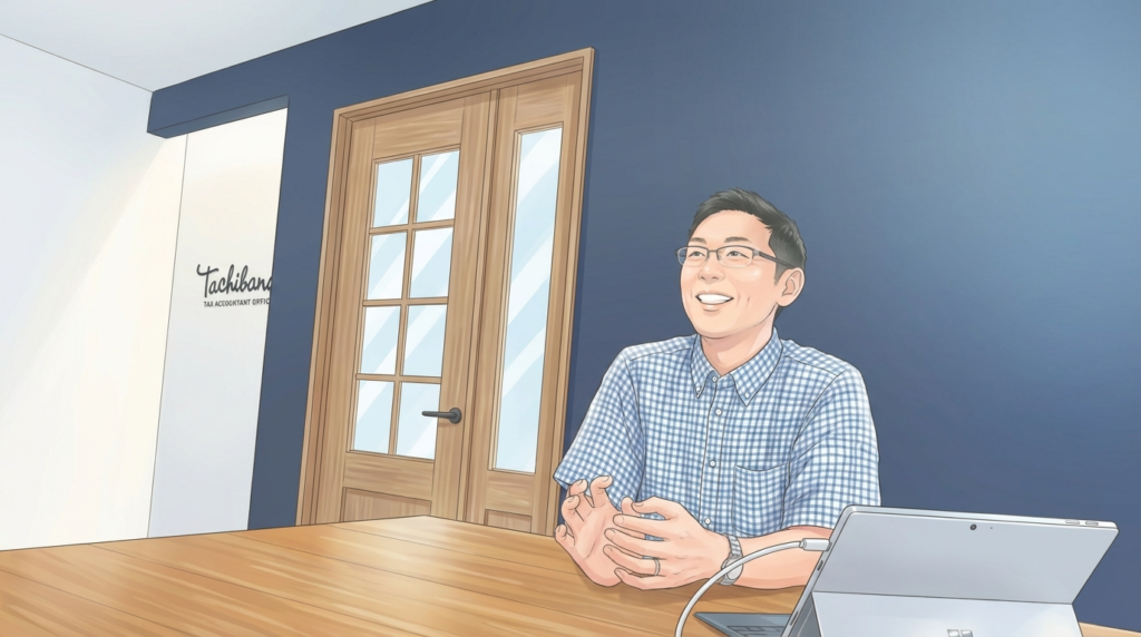 開業時からフロント社員が多い事務所づくりについてのインタビューイラスト