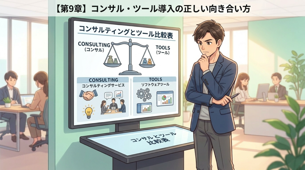 コンサル・ツール導入の正しい向き合い方を示す第9章イラスト