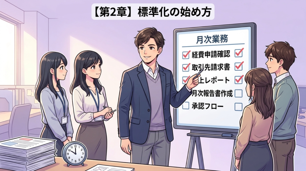 業務標準化の始め方を示す第2章イラスト