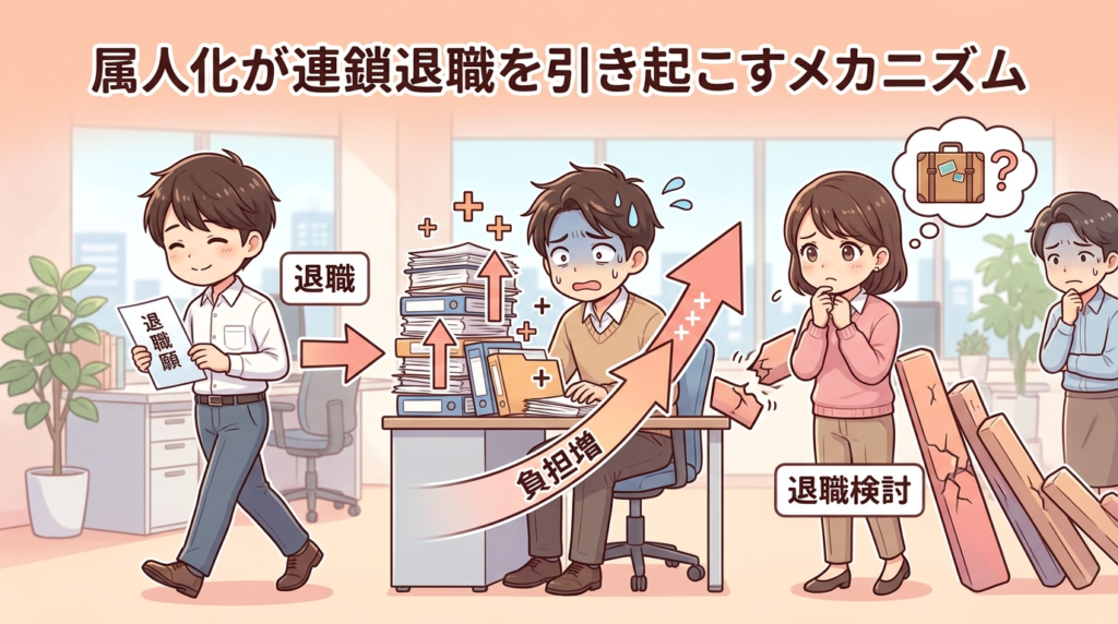属人化が連鎖退職を引き起こすメカニズムの図解