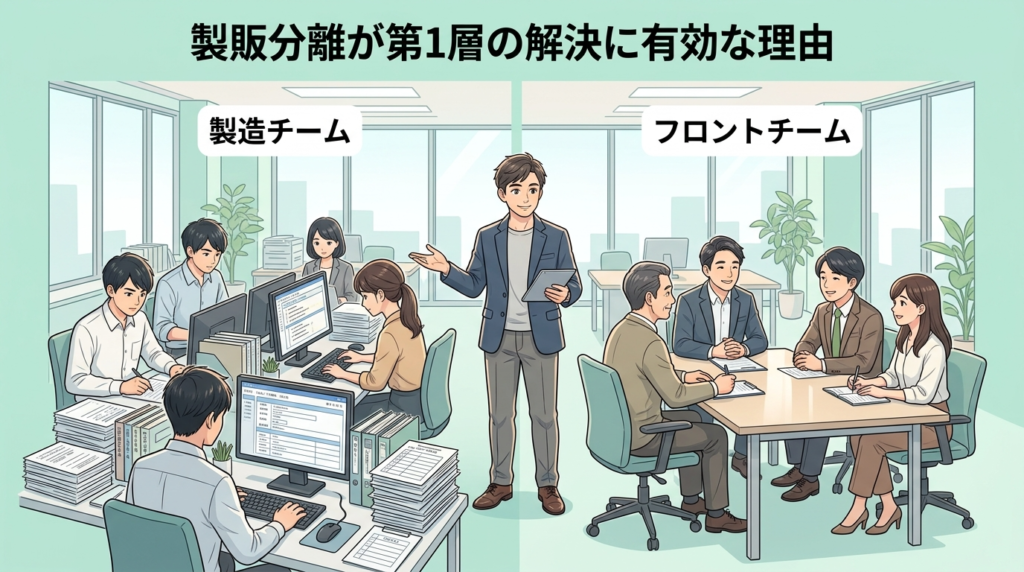 製販分離が属人化解消に有効な理由のイラスト