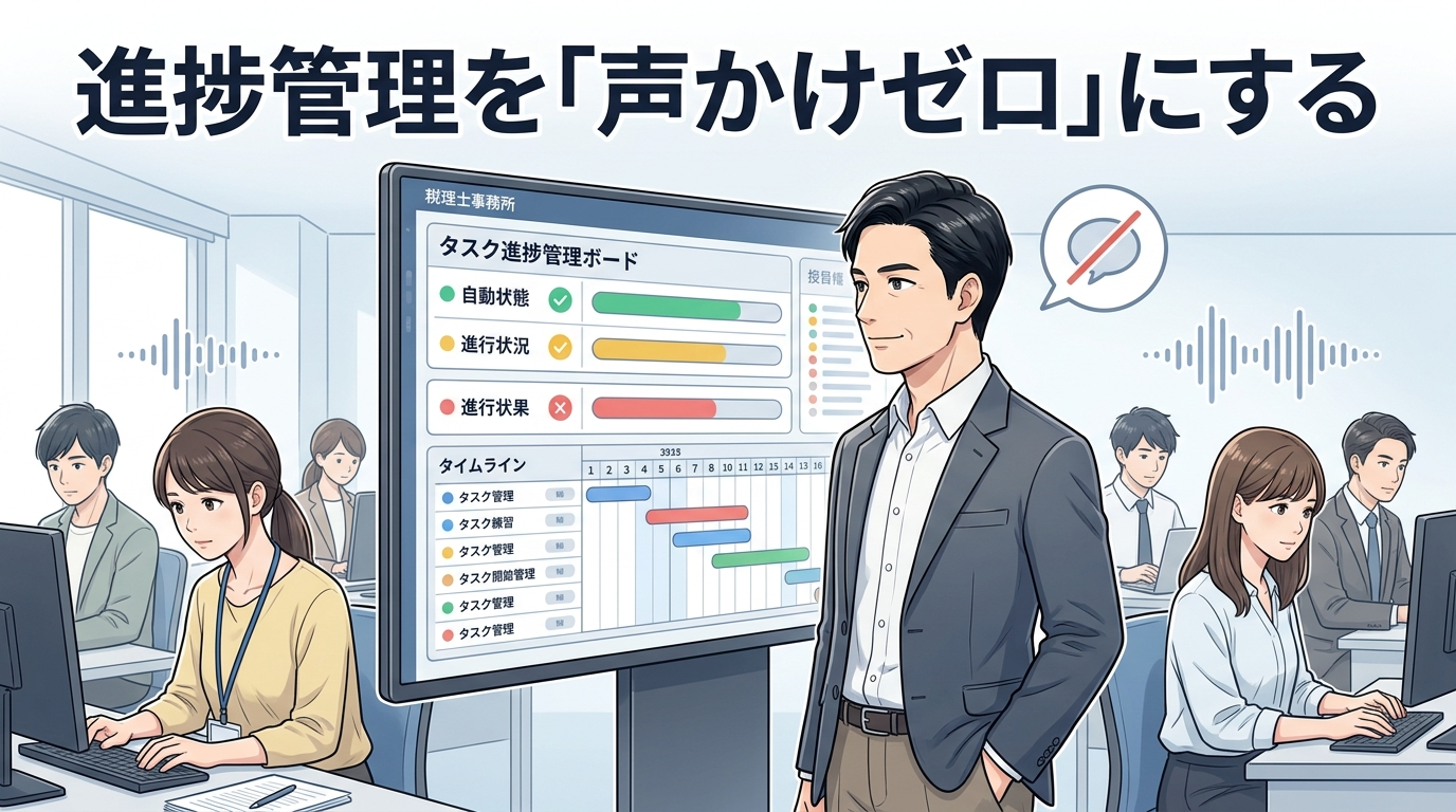税理士事務所の進捗管理「声かけゼロ」仕組みヒーロー画像