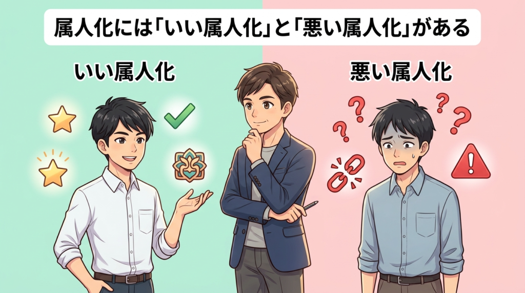 いい属人化と悪い属人化の違いを示す図解