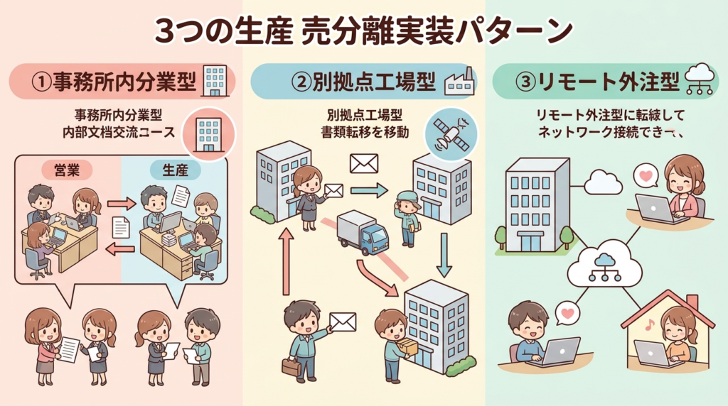 製販分離の組織体制3パターンの図解