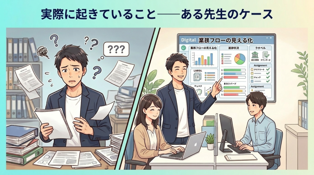 確定申告後に採用・DXに取り組んだ会計事務所の事例イラスト