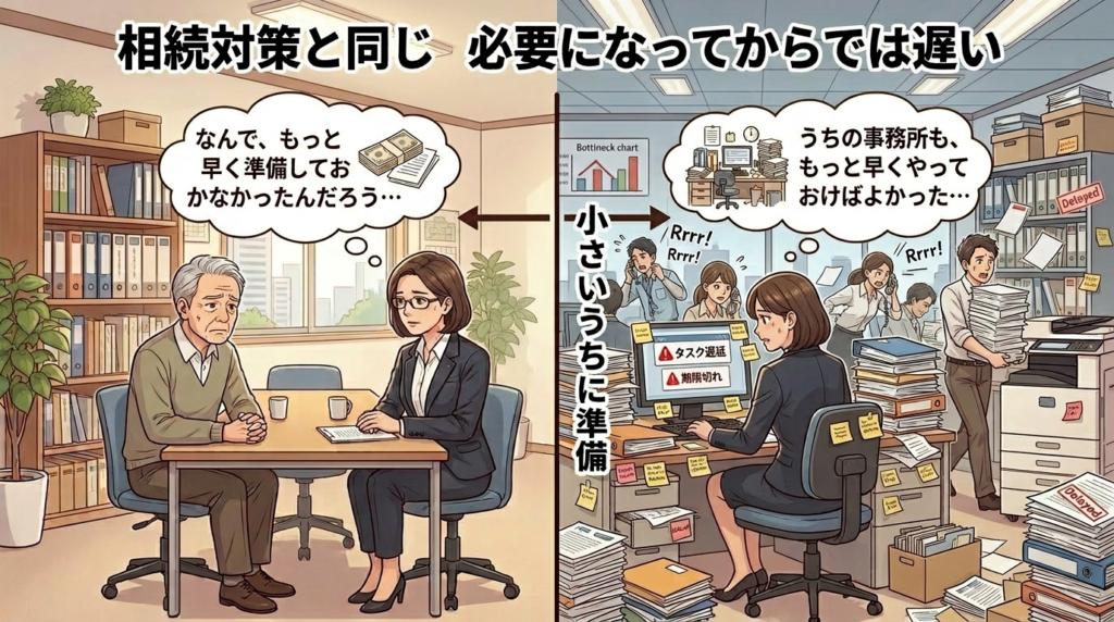 業務管理は相続対策と同じという考え方のイラスト