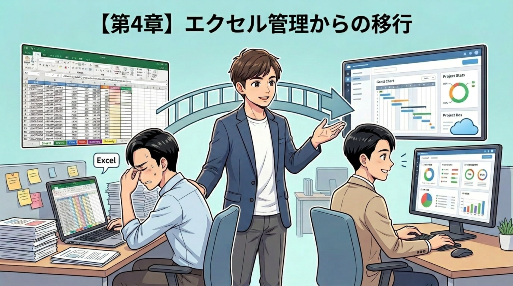 エクセル管理からの移行を示す第4章イラスト