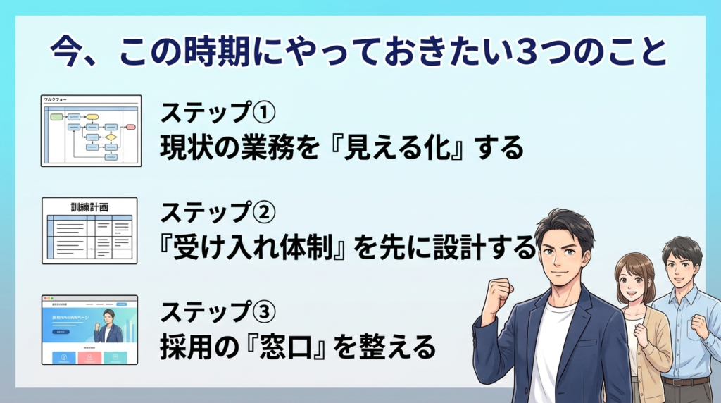 確定申告後にやるべき3つの施策のインフォグラフィック