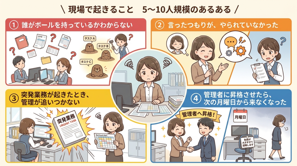 5〜10人規模の会計事務所で起きるあるある場面のイラスト