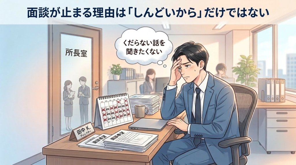 面談が止まる理由を示すイラスト