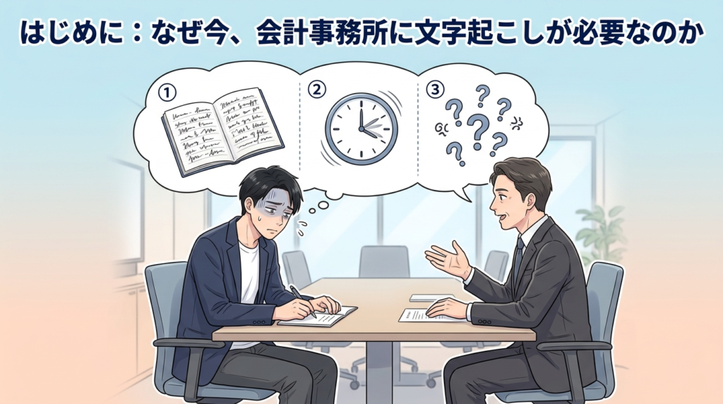 会計事務所に文字起こしが必要な理由を示すイラスト