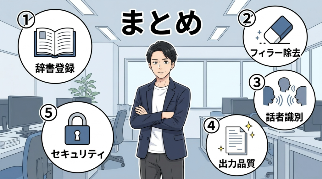 会計事務所の文字起こし活用ガイドのまとめイラスト