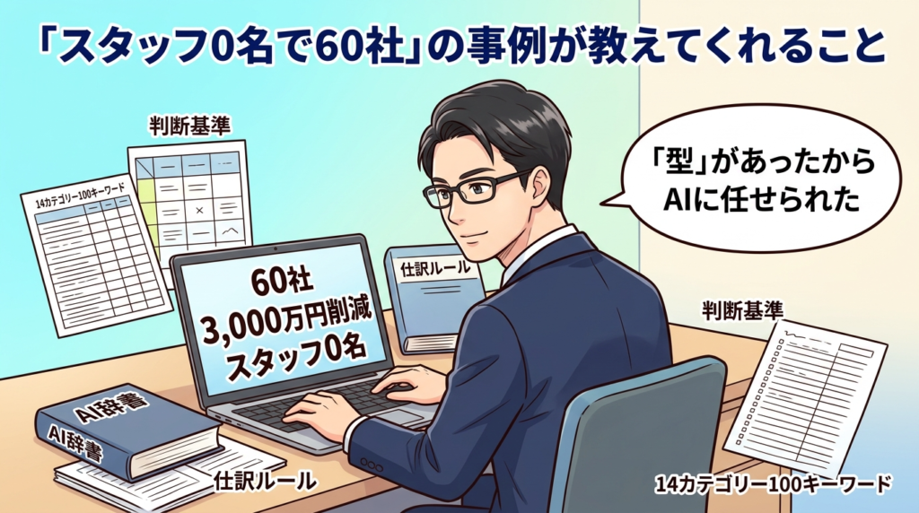 スタッフ0名で60社を回す事例から学ぶ型の重要性のイラスト